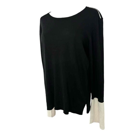 Fate Black Womens Sweater Long Sleeve Color Blocked Cuffs Boat Neck Medium - Picture 3 of 15